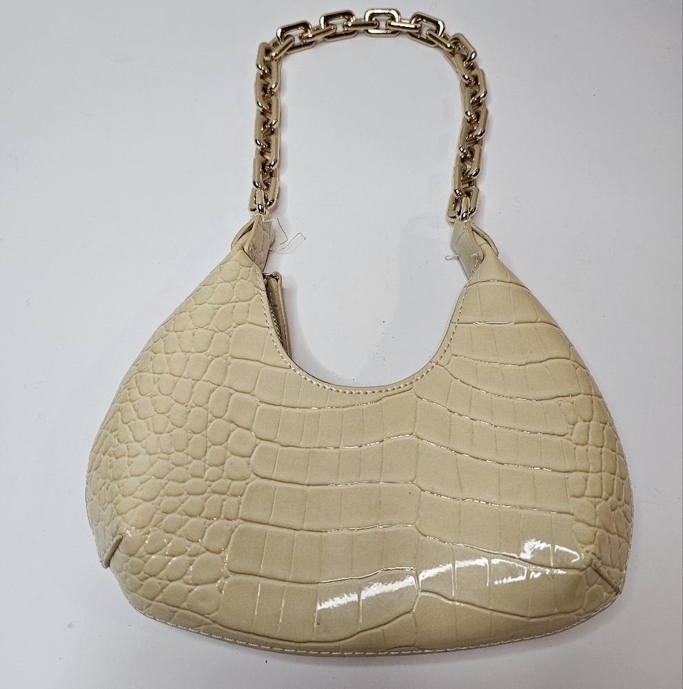 Faux Crocodile Skin Beige Gold Chunky Strap Like New Handbag